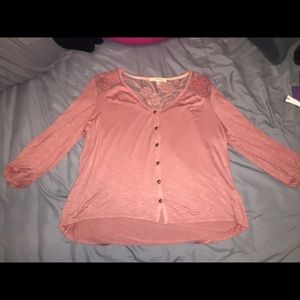 Blouse with buttons and lace pink/coral